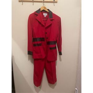 Focus 2000 by Charles glueck red wool 90s 80s two piece suit set size 6